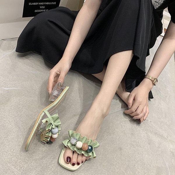 

summer fashion with sandals and slippers female wild wear beaded thick heel z797, Black
