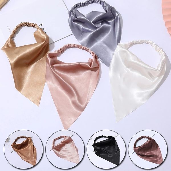 

solid glossy silky satin headband women triangle hair scarf elastic hair band diy turban bandana headwrap for hair accessories, Silver
