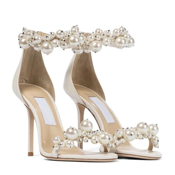 

a-word buckle white pearl sandals women fashion high heels stiletto wedding shoes party sandalias de las mujeres, Black