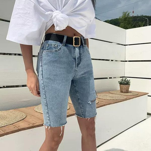 

spring summer casual women jeans high waist trousers denim shorts female pockets streetwear midi for women's, White;black