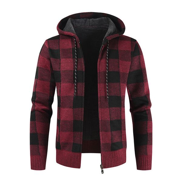 

men's sweater autumn winter lattice leisure hooded youth coat, White;black