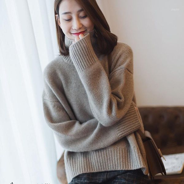 

women's sweaters thick turtleneck solid color loose lazy knitted pullover bottoming shirt autumn winter cashmere sweater, White;black