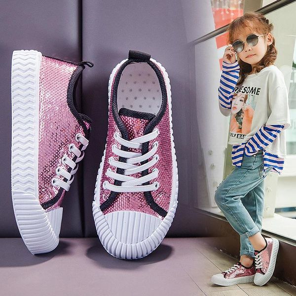 

athletic & outdoor kids girl boy casual flats spring summer walking shoes children canvas fashion shining sneakers for street party, Black