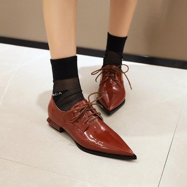 

dress shoes blxqpyt luxury women designers large size 33-50 spring mirror pointed toe square heel casual lace up british style ym-569, Black