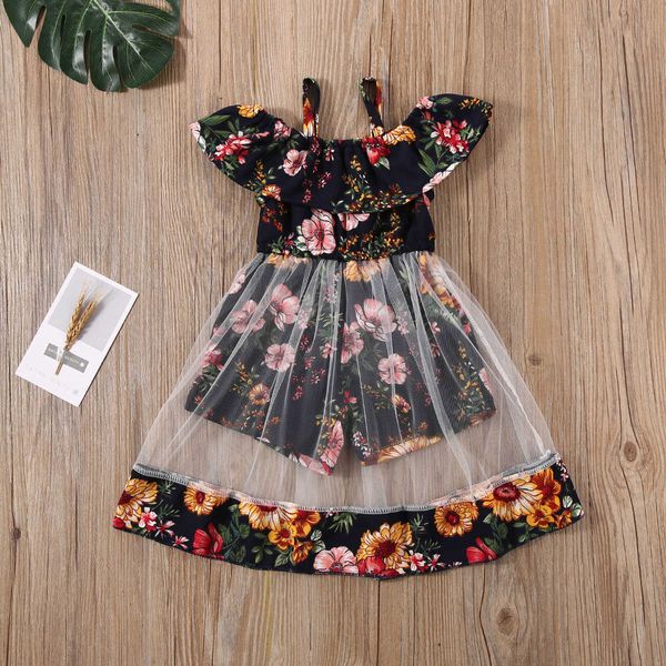 Pudcoco toddler bebê menina roupa fora do ombro girassol impressão cinta vestido tutu tulle princesa vestidos vestidos q0716