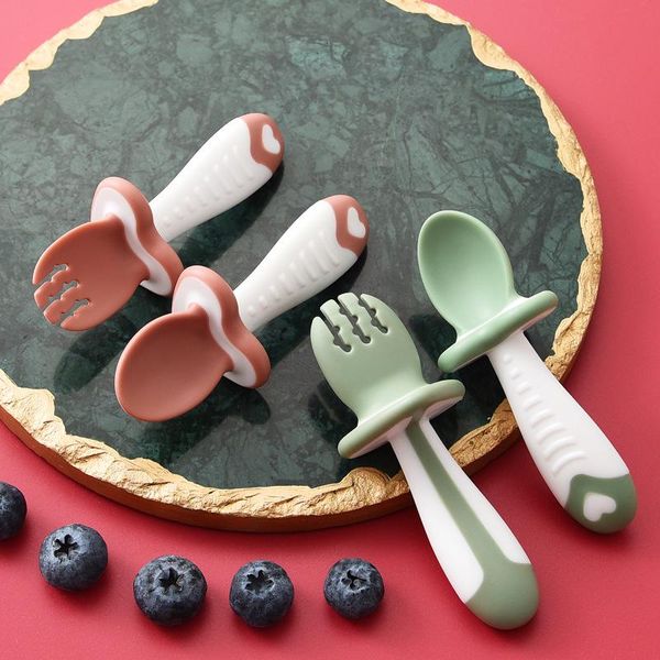 

baby training soft head spoon and fork short handle kids set bpa cups, dishes & utensils