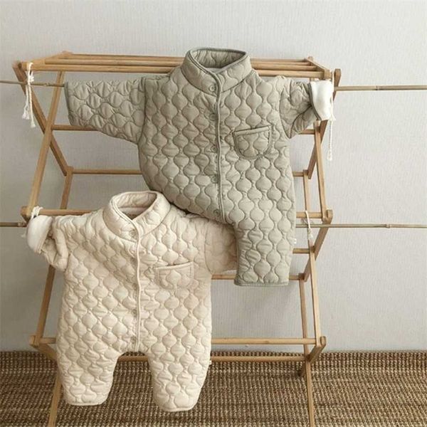 

winter baby warm clothes infant thicken romper cotton fashion boys plus velvet jumpsuit retro girls down jacket 0-24m 211101, Blue