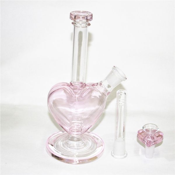 Красивая любовь сердца Стеклянные водяные трубы кальяны Bong Surging Ice Catcher Busbler Dab Rigs с 14 -мм розовым сердцем табачное стакан сплошной миска