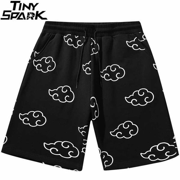 

hip hop streetwear shorts cloud print jogger men harajuku cotton casual sweat pants summer track short sweatpant 210714, White;black