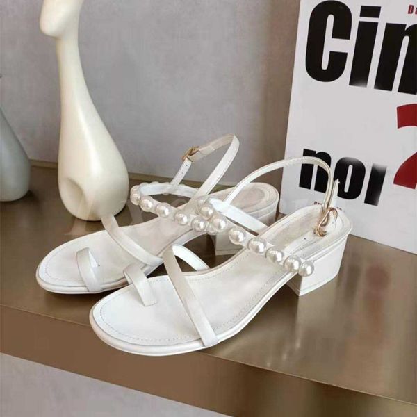 

summer brand design beach outdoor real leather sandals shoes women square heel pearl decor vacation female 60% off store online, Black