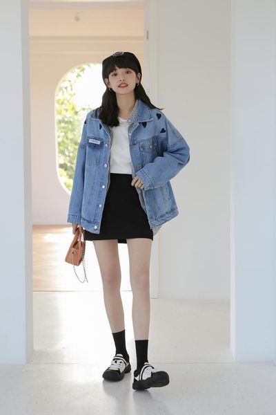 

women's jackets early autumn 2021 heavy industry jacket small jeans love cowboy coat women korean version loose, Black;brown