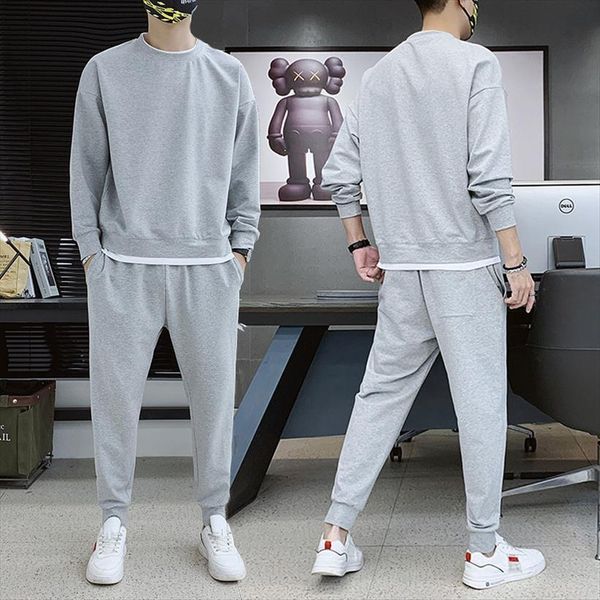 

spring autumn sets sportswear mens tracksuit 2 pcs hip hop sweatshirt pants male streetswear clothes, Gray