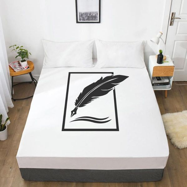 

sheets & sets 1 pcs 3d printed simple feather soft fitted sheet with elastic band solid bed cover-wrinkle abrasion resistant