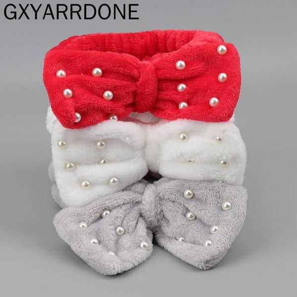 

hair accessories 2021 wash face makeup headbands for women coral fleece bow spa headband shower band girls pearls turban