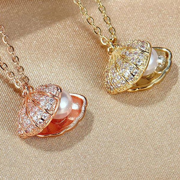 

pendant necklaces stainless steel women pendants chain shell zircon pearl for girlfriend wife lovers jewelry creativity gift wholesale, Silver