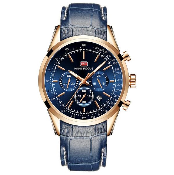 

men's chronograph watches, leather strap, waterproof and scratch resistant,business quartz watch, Slivery;brown