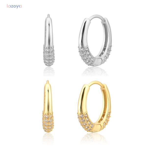 

hoop & huggie lozoya 925 sterling silver gold 10mm zircon pave hoops women party wedding luxury circel huggies earring jewelry gift valentie, Golden;silver