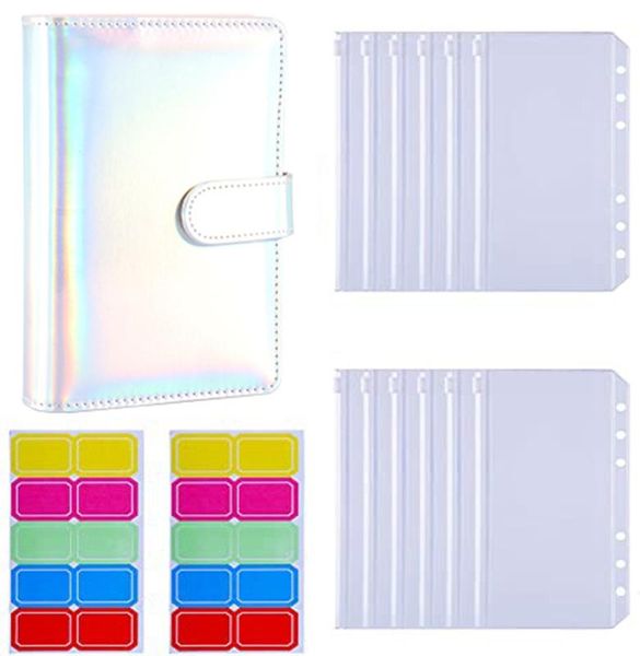 

leather notebook binder cover with 20pcs pockets,6ring cash budget loose leaf zipper bags envelope gift wrap