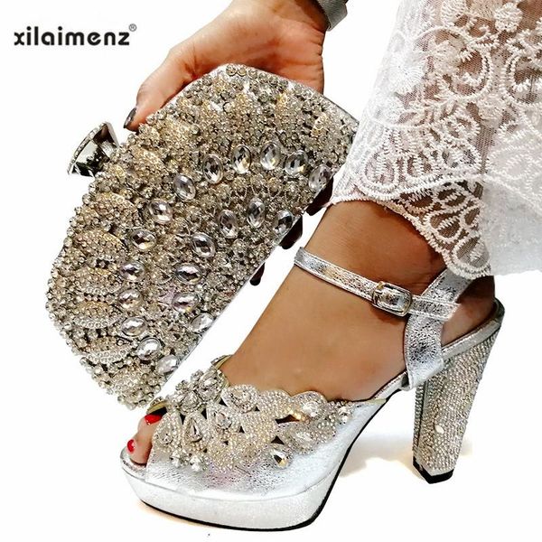 

dress shoes 2021 special arrivals elegant silver color and bag to match set italian high heels party for wedding, Black
