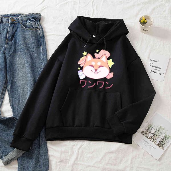 

women's hoodies & sweatshirts kawaii aesthetic women plus size sweatshirt for girls winter warm thicken japan style long sleeve hooded, Black