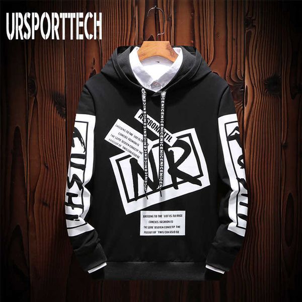 

oversized sweatshirt men hooded hoodie hip hop loose print letters camouflage women couple hoodies sweatshirts pullover 210528, Black