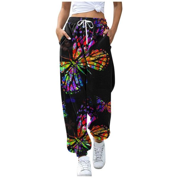 

women's pants & capris women animal print bottom sweatpants pockets high waist sporty gym athletic fit jogger lounge trousers, Black;white