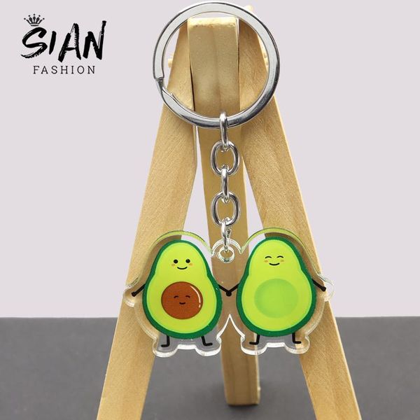 

keychains fashion fruit avocado cat acrylic keychain funny and cool double-sided car keyring jewelry accessories gifts, Silver