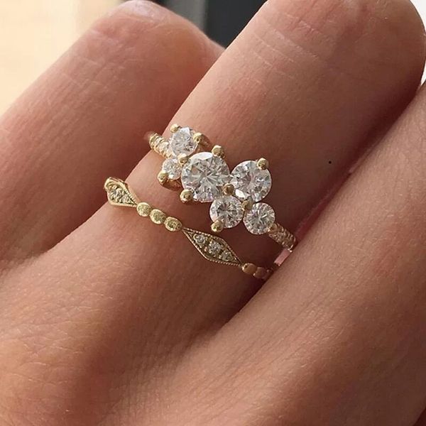 

cluster wedding ring for women round cut cz 925 sterling sliver 14k gold plated promise rings gift, Slivery;golden