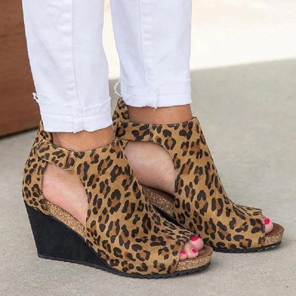 

summer women wedges sandals open toe high heels leopard gladiator ladies shoes platform casual beach sandalias mujer, Black
