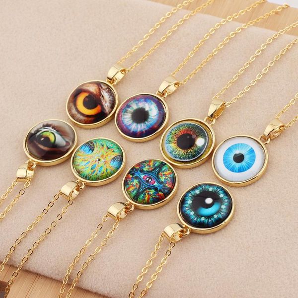

pendant necklaces round irregular evil eye necklace for women gift jewelry fashion vintage colorful geometric crystal clavicle chain, Silver