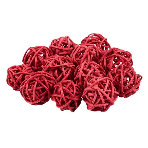 Decorazione per feste 12 palline di vimini in rattan da 3 cm per giardino, matrimonio, (ROSSO)