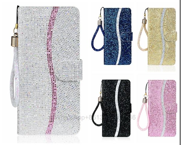 Deluxe Glitzer Leder Geldbörse für iPhone 13 Pro Mini 12 11 XS MAX XR X 8 7 6 Plus Samsung M51 S20 FE Bling Sparkle Pailletten Hülle Kartenhalter