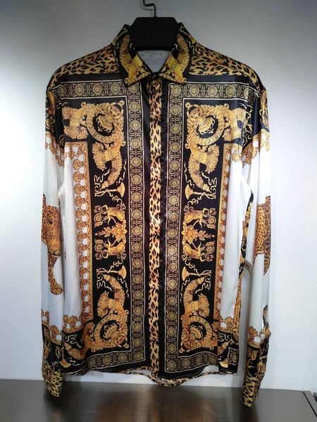 

autumn fashion paisley printed streetwear slim fit long sleeve men shirt hip hop casual business shirt 06, White;black