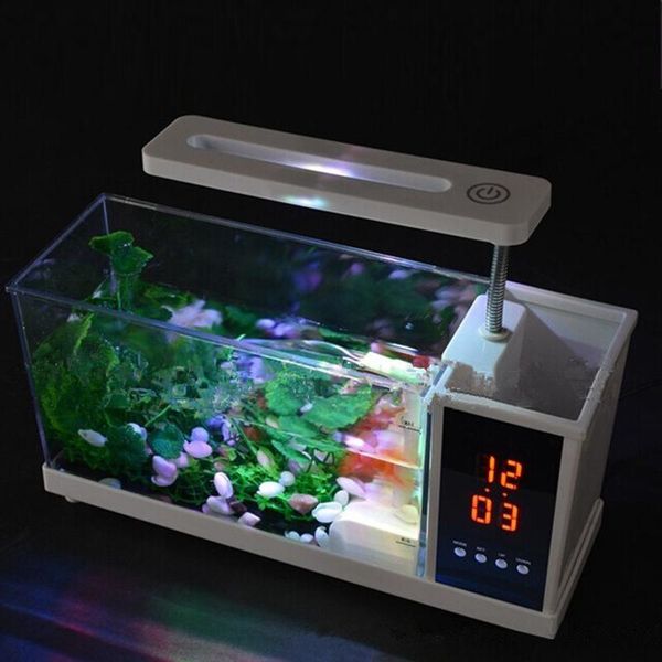 

aquariums usb deskmini fish tank aquarium led lamp light lcd display screen clock tanks white