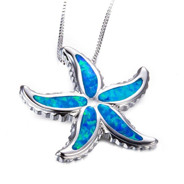 

pendant necklaces brand cute silver color animal choker mystic blue fire opal starfish for women lover gift
