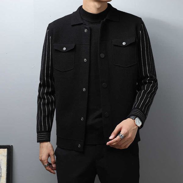 

men's jackets fashion mens autumn winter woolen casual slim fit patchwork striped sleeve jacket turn down collar coat men naiw 4jew, Black;brown