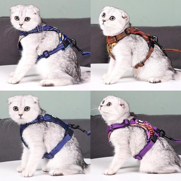 

cat collars & leads pet dog lead leash and harness set reflective sling traction rope double disc anti-strike hawaiian style