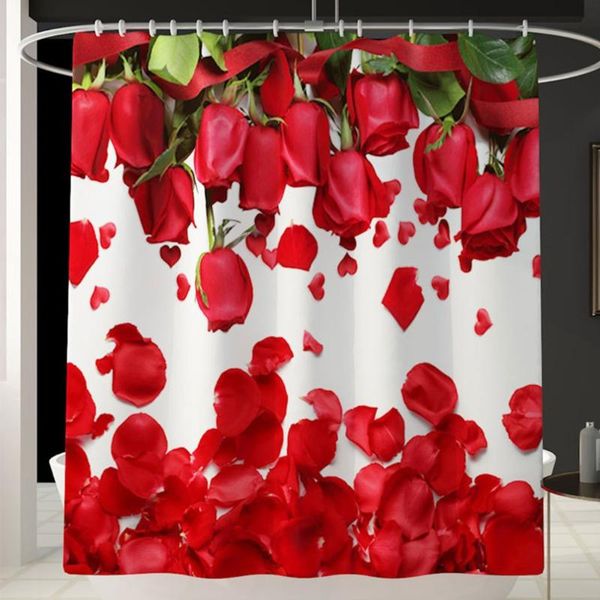 

shower curtains curtain valentine's day red rose petals waterproof polyester bath for bathroom accessories with 12 hooks