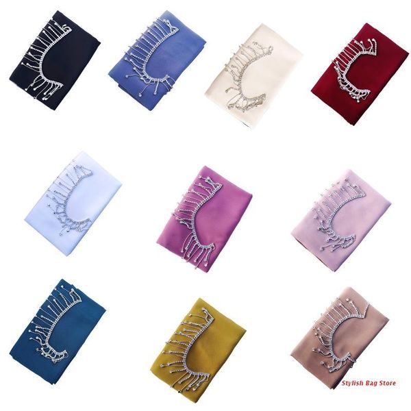 

scarves women muslim chiffon head scarf shawl wrap rhinestone fringe tassels long hijab, Blue;gray
