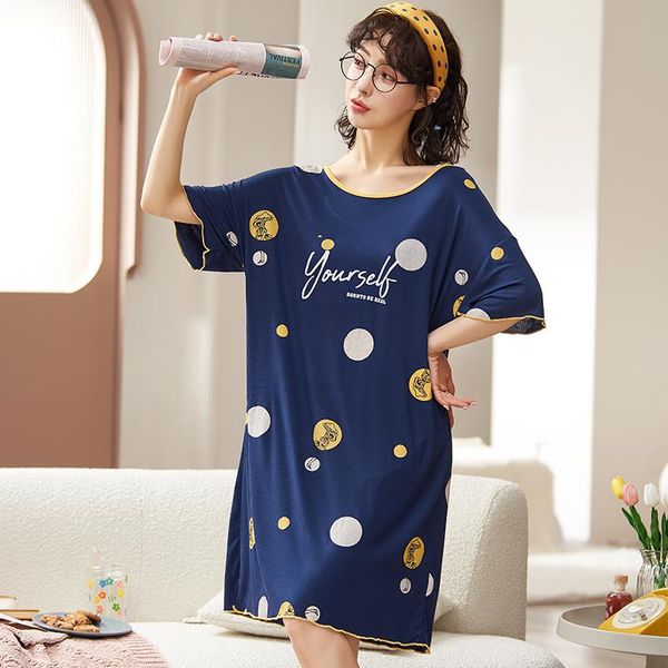 

women's sleepwear womens summer short sleeve modal sleep dress lovely cartoon sleepshirt plus size lady nightdress young girl night -5, Black;red