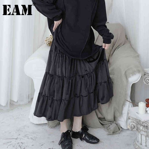 

[eam] high elastic waist black velvet casual long temperament half-body skirt women fashion spring autumn 1dd7037 21512