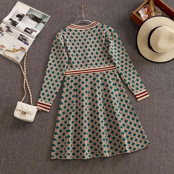 

casual dresses new designer fashion autumn winter women v neck long sleeve geometric patterns aline knit sweater lnee, Black;gray