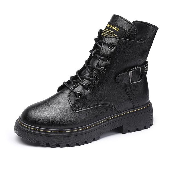 

boots 2021 autumn and winter plus velvet student platform ankle fashion trend warm women's, Black