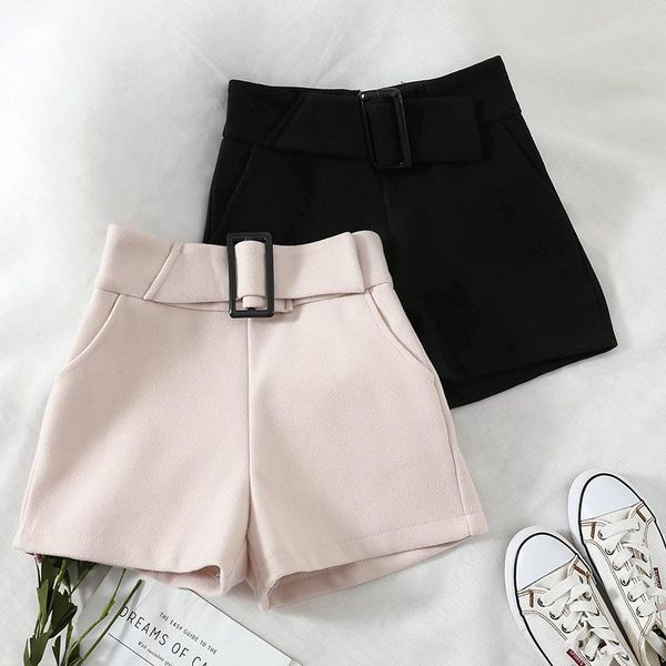 

women's shorts 2021 fashion clothing high waist wide leg loose thin after zipper wool tide, White;black