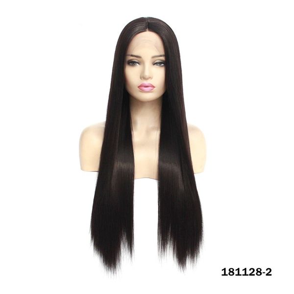 

2# black synthetic lacefrontal wig simulation human hair lace front wigs 12~26 inches perruques de cheveux humains 181128-2, Black;brown