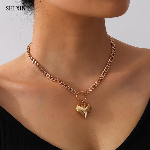 

pendant necklaces shixin love neck chain with heart necklace for women gold/silver color choker 2021 fashion jewelry girl collier