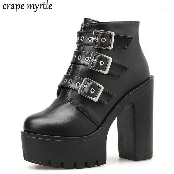

boots ladies short high heels women rubber ankle western for winter punk gothic yma9461, Black
