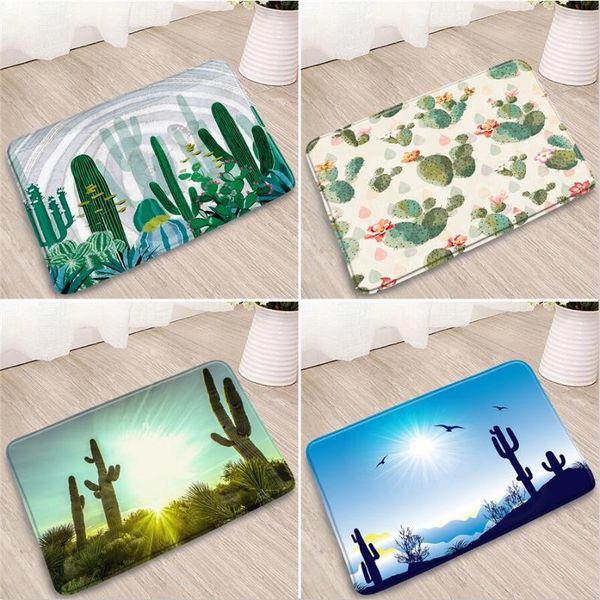 

bath mats scactus print bathroom mat desert tropical plants doorway welcome carpet bedroom kitchen corridor flannel anti-slip rug washable