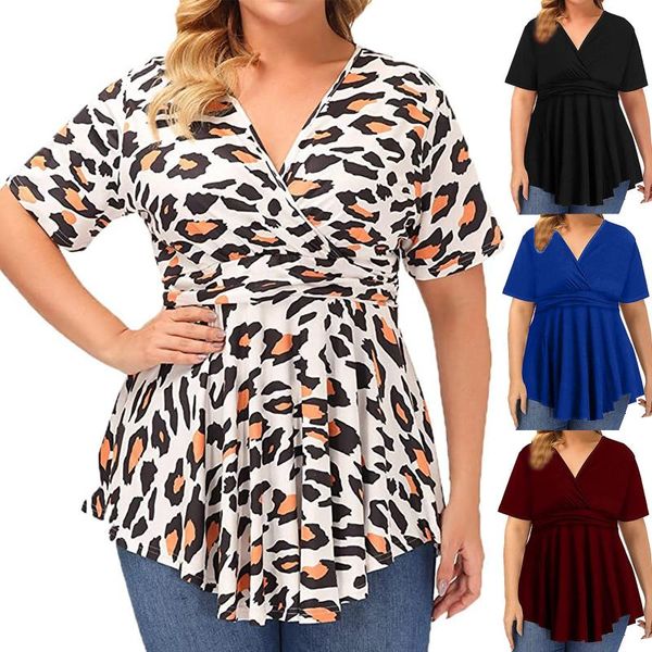 

women's blouses & shirts big size blouse and women summer fashion casual large short sleeve v-neck pullover camisas de mujer, White
