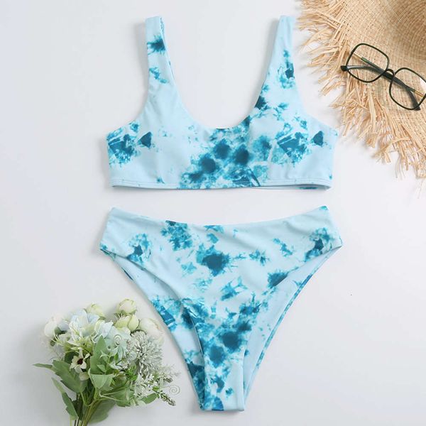 

sutong women's split double-sided swimsuit with tie dye, White;black